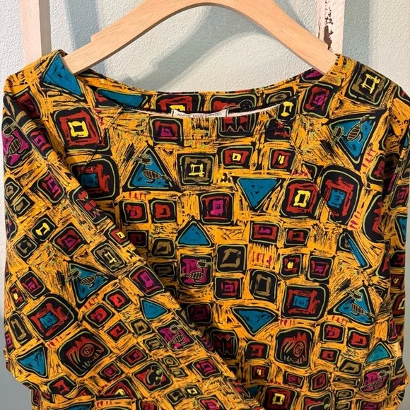 Vintage Anne Pinkerton Abstract Tribal Geometric Cotton Top Made in Japan Size M - Picture 2 of 11